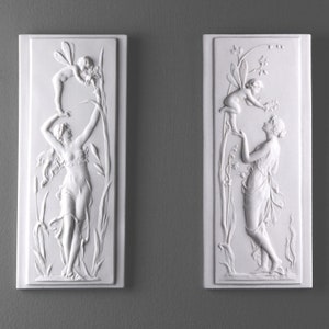 Celestine with Cherub Bas-relief in pair - 31.5 cm /12.4" - Handmade in Europe - Wall Art Statue - Home Decor - Gift Idea - The Ancient Home