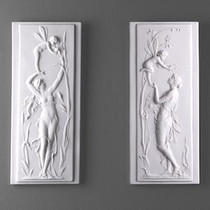 Celestine with Cherub Bas-relief in pair - 31.5 cm /12.4&quot; - Handmade in Europe - Wall Art Statue - Home Decor - Gift Idea - The Ancient Home