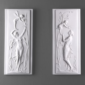 Celestine with Cherub Bas-relief in pair - 31.5 cm /12.4" - Handmade in Europe - Wall Art Statue - Home Decor - Gift Idea - The Ancient Home