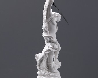 聖ミカエル大理石天使像 - ルシファーを打ち負かす大天使像 - 手作り