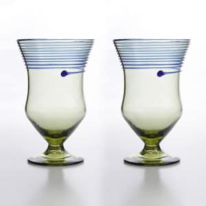 Historical Roman Glass Goblets in Pair with Blue Stripes Hand Blown Reenactment Ancient Replicas Made in Europe