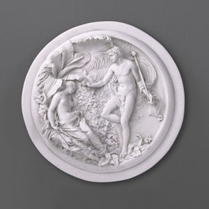 Oberon and Titania Bas-relief - Fairy Wall Marble Relief - Shakespeare&#39;s Mythical Fairies Sculpture Plaque - 19 cm (7.5&quot;) - The Ancient Home