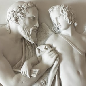 Cupid Received by Anacreon High Relief - Anacreon and Eros Marble Bas Relief - Classic Wall Sculpture Art Plaque - Large (70 cm / 27.5 in)