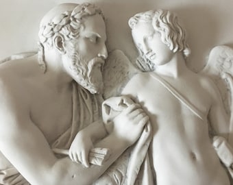 Cupid Received by Anacreon High Relief - Anacreon and Eros Marble Bas Relief - Classic Wall Sculpture Art Plaque - Large (70 cm / 27.5 in)