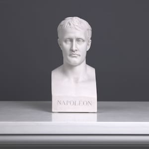 May include: White plaster bust of Napoleon Bonaparte, with the name "NAPOL&Eacute;ON" inscribed on the base.