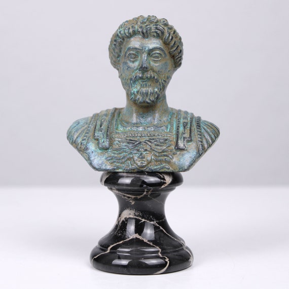 Roman Bust Statue of Marcus Aurelius in Cuirass (Green Bronze) - Art Sculpture of Roman Emperor - Figurine Stoicism Philosophy Gift