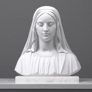 Veiled Madonna Bust Sculpture (Large) Antique Female Art Statue in Bonded Marble Perfect Religious Gift 29.5cm / 11.6&quot;