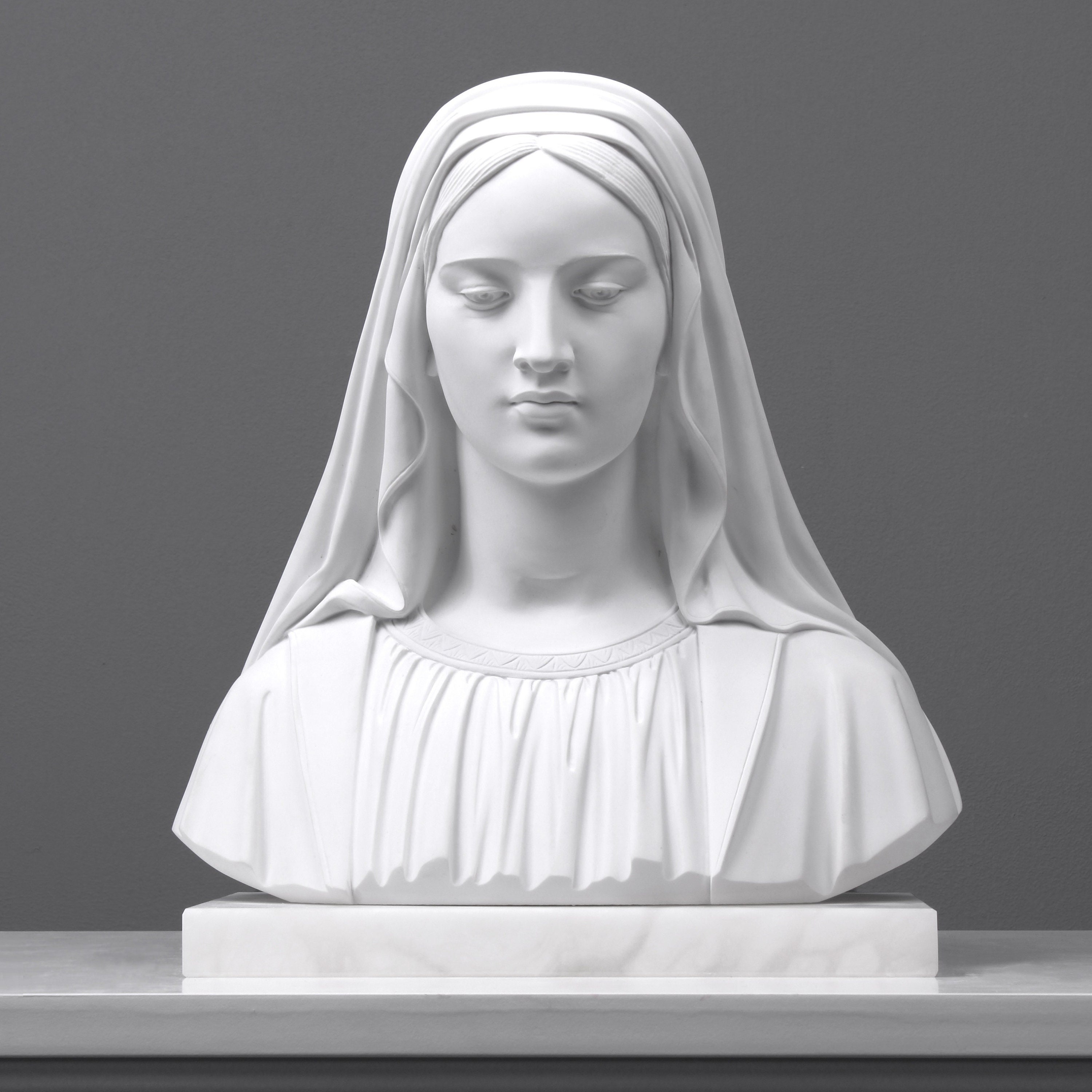 Buste Statue Déesse Voilée 25 Cm - Sculpture Résine Dame Voilée - Décoration Intérieure Gothique Et Renaissance - Bureau, Salon, Collection - Blanc