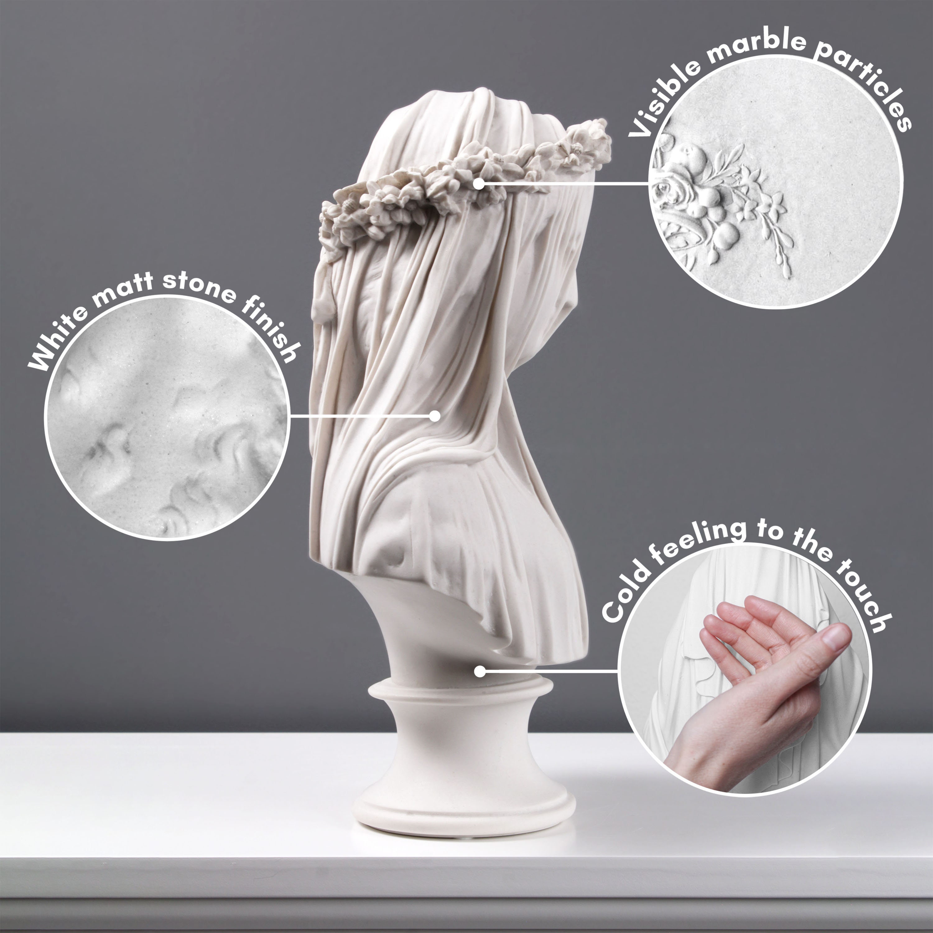 Veiled Lady Bust Sculpture - Female Antique Art Statue in Marble Stone ...