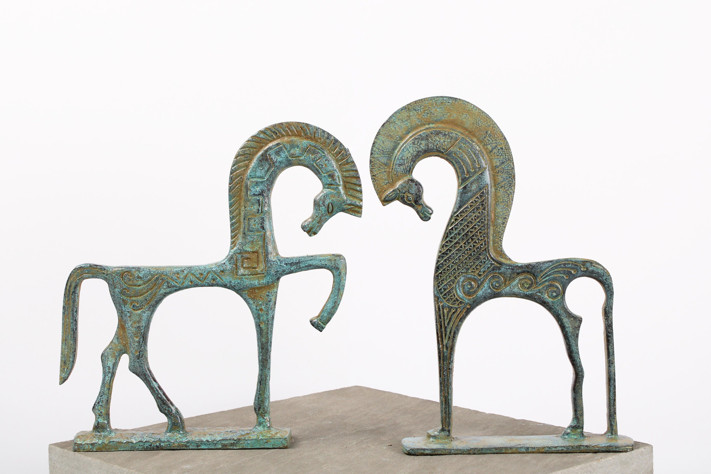 Bronze Horse Sculpture Standing on Back Feets Greek Handmade Craft