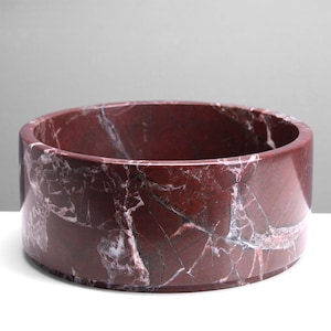 Marble Dog Bowl (Red) - Marble Homeware - 24 cm / 9.4&quot; - The Ancient Home
