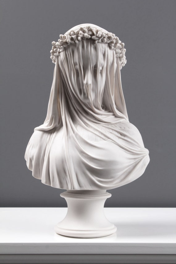 Veiled Lady Bust Sculpture Female Antique Art Statue in Marble