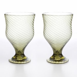 Roman Wine Goblet with Linear Reliefs in Pair Ancient Glass Cup Hand Blown Historical Reenactment Replica Made in Europe