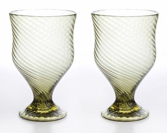 Roman Wine Goblet with Linear Reliefs in Pair Ancient Glass Cup Hand Blown Historical Reenactment Replica Made in Europe
