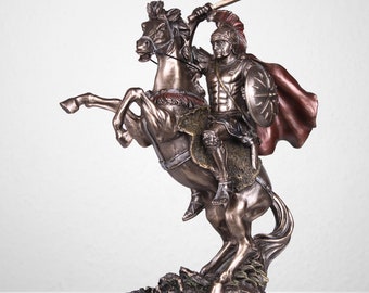 Alexander The Great on Horse Statue (Cold Cast Bronze Sculpture) - Greek Warrior Statue Figurine Alexander King of Macedonia Equestrian Gift
