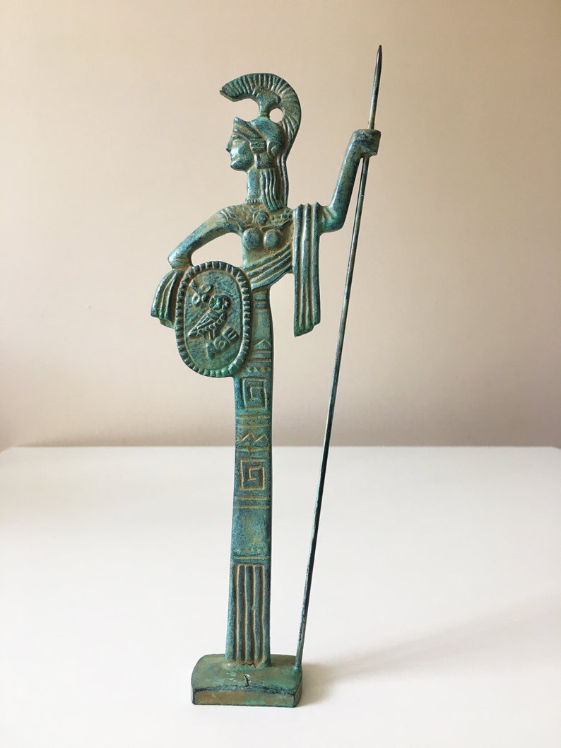 Athena Bronze Statue Small  Greek Goddess Athene Figurine image 0