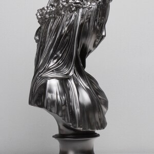 Veiled Lady Bust Sculpture in Black - Female Antique Art Statue in ...