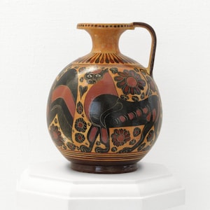 Ancient Greek Pottery Reproduction - Black-Figure Vase - Corinthian Aryballos - Amphora Replica from Greece 18.5cm (7.2&quot;) - The Ancient Home