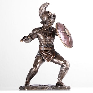 Gladiator Statue (Cold Cast Bronze Sculpture) Roman Warrior Statue Art Gift for Men Ancient Rome Gladiator Figurine Thracian Style Fighting