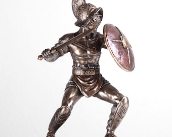 グラディエーター像（コールドキャストブロンズ彫刻）ローマ戦士像アートギフト男性向け古代ローマグラディエーターフィギュアトラキアスタイル戦闘