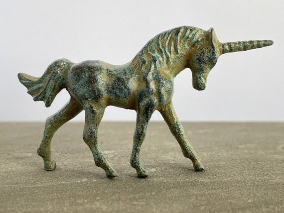 Bronze Unicorn Figurine Fairy Tale Horse with Horn Copper Alloy Statue Sculpture Art - Handmade in Europe 6.5 cm/ 2.5" Animal Art Gift