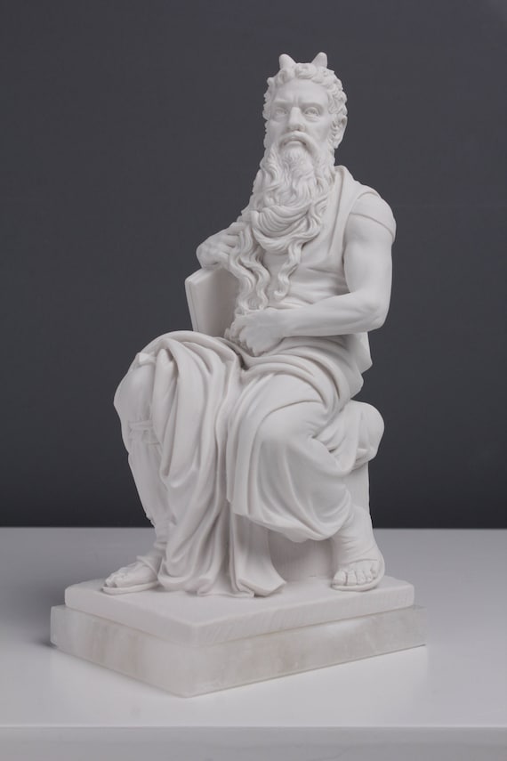 ミケランジェロ作「モーゼ像」ボンデッドマーブル彫刻美術館複製（21cm