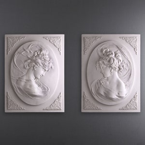 Lady Head On Square Back Bas-relief in pair - Classic French Relief - Classical Wall Sculpture Art Plaque Large Handmade - The Ancient Home