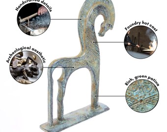 ギリシャの馬のブロンズ像（小） - 古代抽象彫刻の馬の置物 - 16 cm