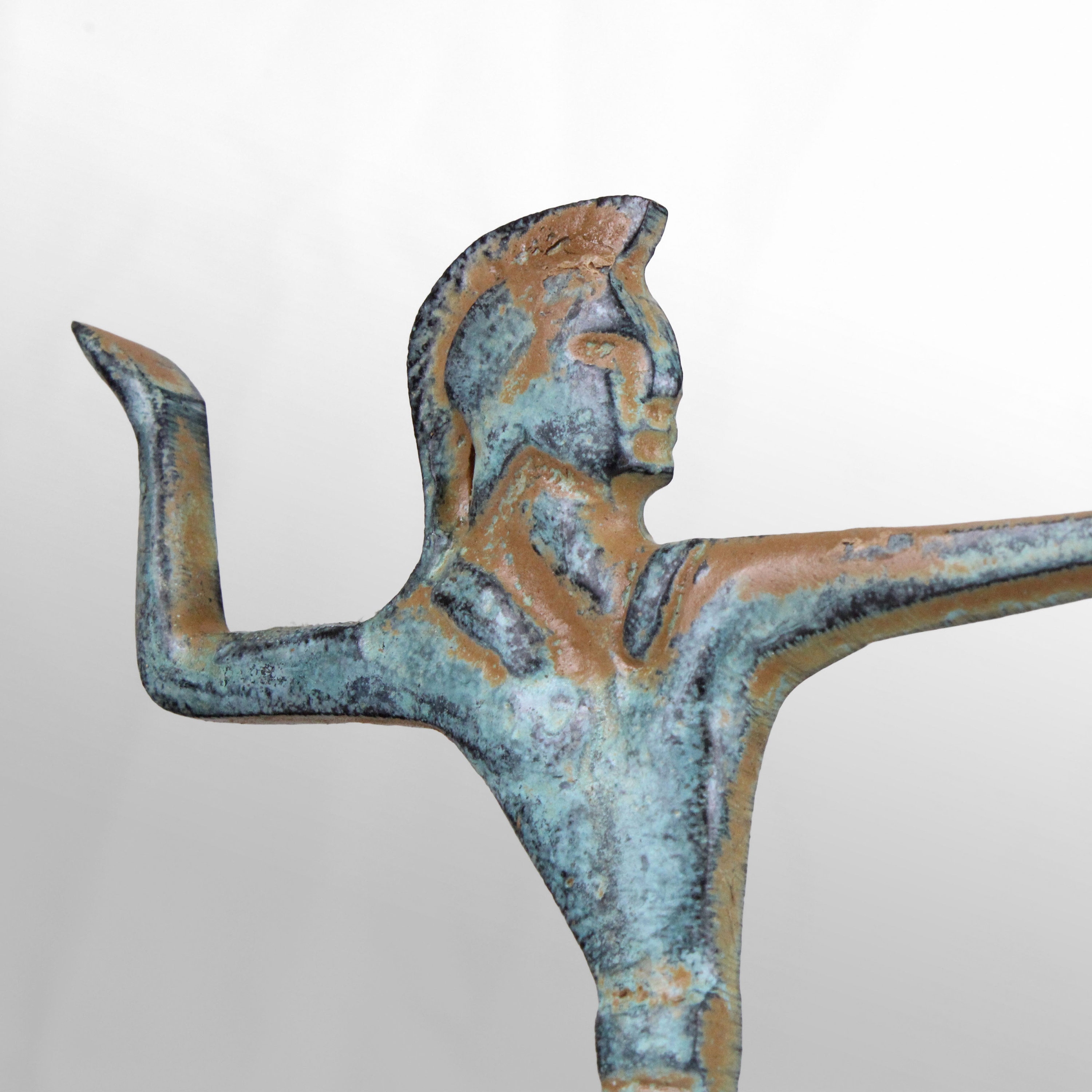 古代ギリシャの戦車像 - 馬に乗ったギリシャの戦士の彫刻 - 高さ15cm 