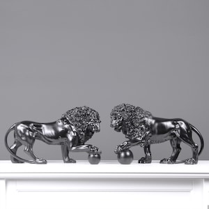 Schwarze Statuen im Paar (Klein) - Tierskulptur Kunst aus Marmor - MADE IN EUROPE (34 cm) - Wohnkultur - Das alte Haus