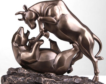 Wall Street Bull and Bear Statue (Cold Cast Bronze Sculpture) Trader Gift trading finance Finance graduation gift Office Desk Decor for men