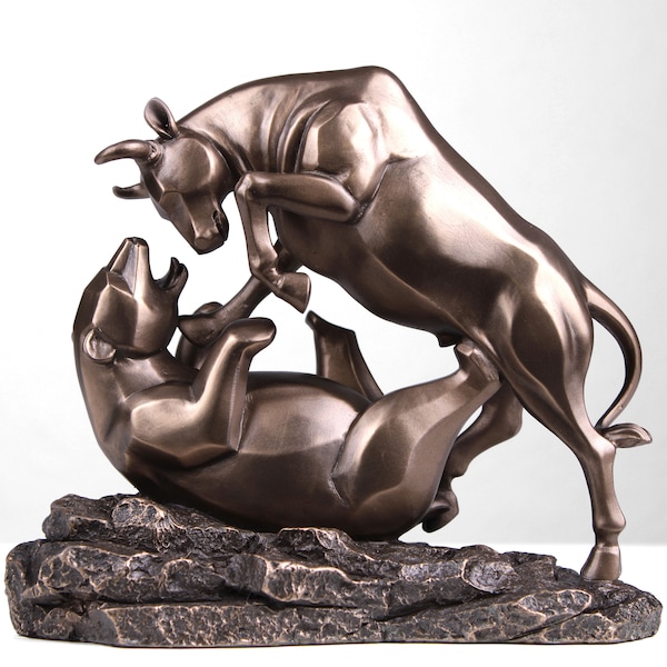 Wall Street Bull and Bear Statue (Cold Cast Bronze Sculpture) Trader Gift trading finance Finance graduation gift Office Desk Decor for men
