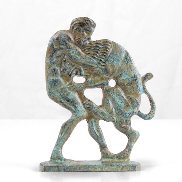 Statue d'Hercule petite (bronze) – Figurine sculpture d'Héraclès combattant avec le lion de Némée, cadeau d'art, décoration d'intérieur, faite à la main, la maison ancienne