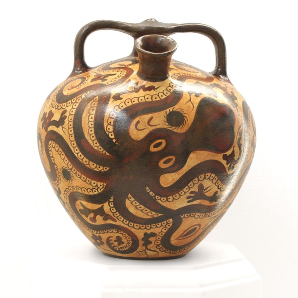 Ancient Greek Pottery Reproduction - Black-Figure Minoan Octopus Vase Amphora Replica from Greece