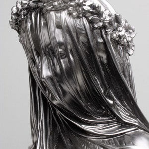 Veiled Lady Bust Sculpture in Black - Female Antique Art Statue in ...