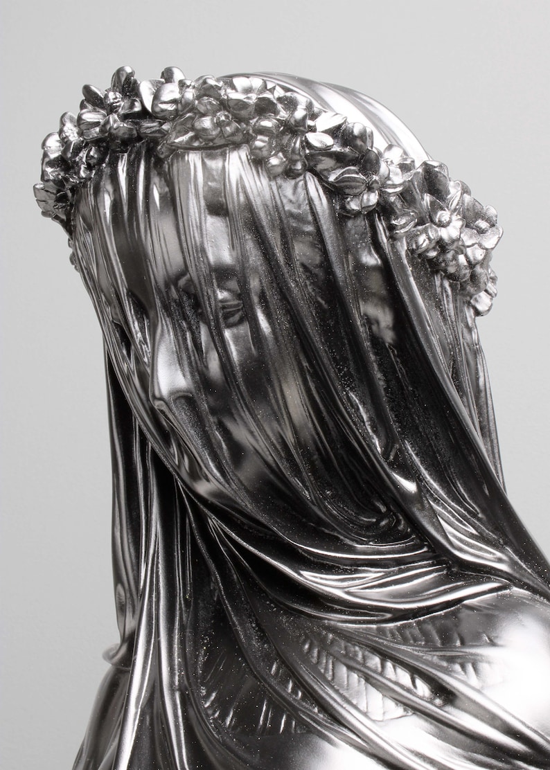 Veiled Lady Bust Sculpture in Black - Female Antique Art Statue in ...