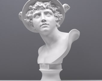 マーキュリー胸像彫刻（大） - ローマ神ヘルメス胸像 鋳造大理石製