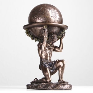 Atlas Statue (Cold Cast Bronze Sculpture) - Greek Roman God Mythological Art Bookshelves Decor Titan Figurine Gift Idea for Father&#39;s Day