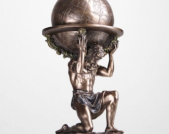 Atlas Statue (Cold Cast Bronze Sculpture) - Greek Roman God Mythological Art Bookshelves Decor Titan Figurine Gift Idea for Father&#39;s Day