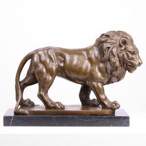 Large Lion Bronze Statue (Hot Cast Bronze) - Standing Lion Figurine Modern Art Sculpture Deco