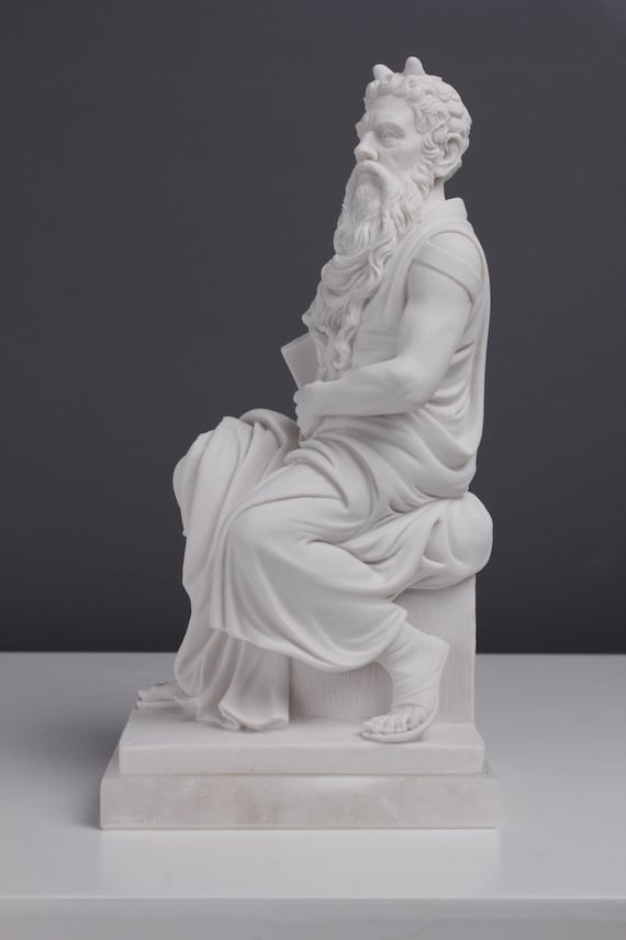 ミケランジェロ作「モーゼ像」ボンデッドマーブル彫刻美術館複製（21cm