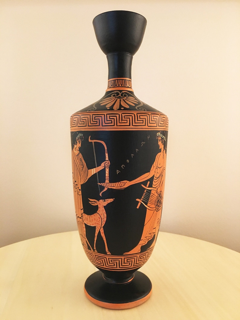 Ancient Greek Vase Replica RedFigure Lekythos with Artemis Etsy