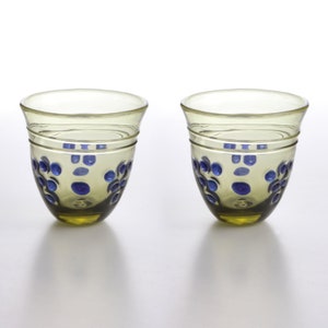 Ancient Roman Glass Wine Cup with Grape Reliefs in Pair - Handmade Replica Made in Europe