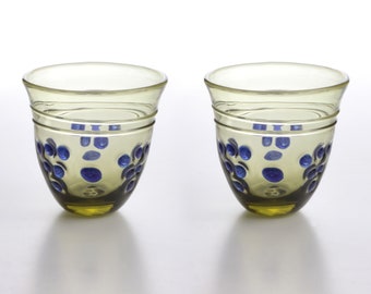 Ancient Roman Glass Wine Cup with Grape Reliefs in Pair - Handmade Replica Made in Europe