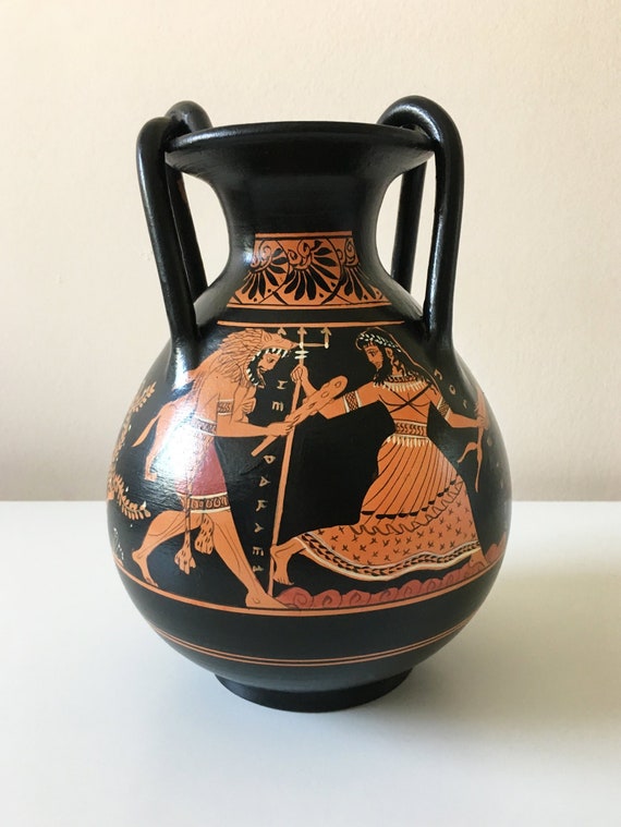 Greek Pottery Replica Red Figure Vase With Hercules And Etsy