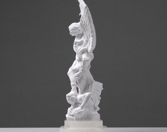 聖ミカエル大理石天使像 - ルシファーを打ち負かす大天使像 - 手作り