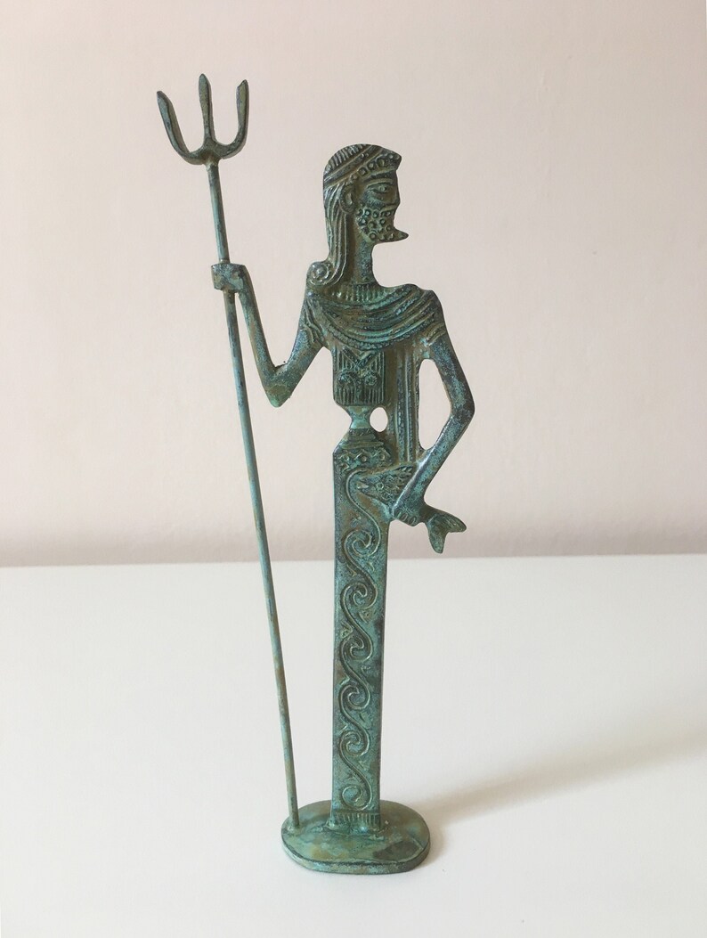 Poseidon Statue Small  God of the Sea Bronze Figurine image 0