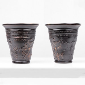 Roman Cup with Dancing Scene in Pair (Black) - Terra Sigillata - Roman Pottery - 11 cm (4.3 inch)