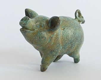 Bronze Pig Statue Ancient Miniature Small Figurine Copper Piggy Sculpture Art Animal Lover Gift Small Present - Made in Europe 3 cm /1.2&quot;