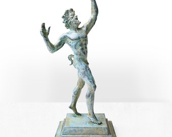 Roman Statue - The Dancing Faun of Pompeii Figurine - Ancient Satyr Sculpture (Green Bronze) - 12 cm / 4.7&quot; - Decor - The Ancient Home